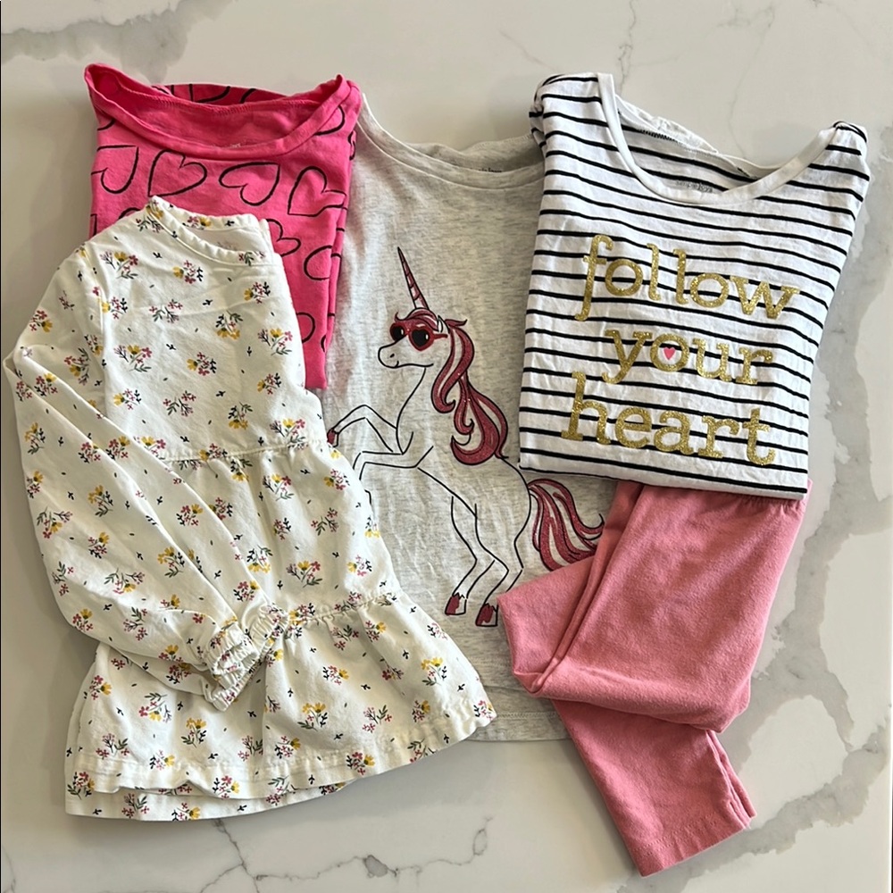 5 Piece Girls Set in Pink, White and Yellow
